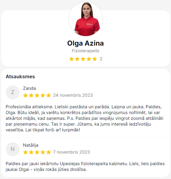 Fizioterapeite Olga Azina, atsauksmes