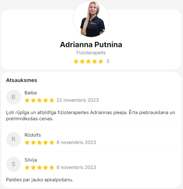 Fizioterapeite Adrianna Putniņa, atsauksmes